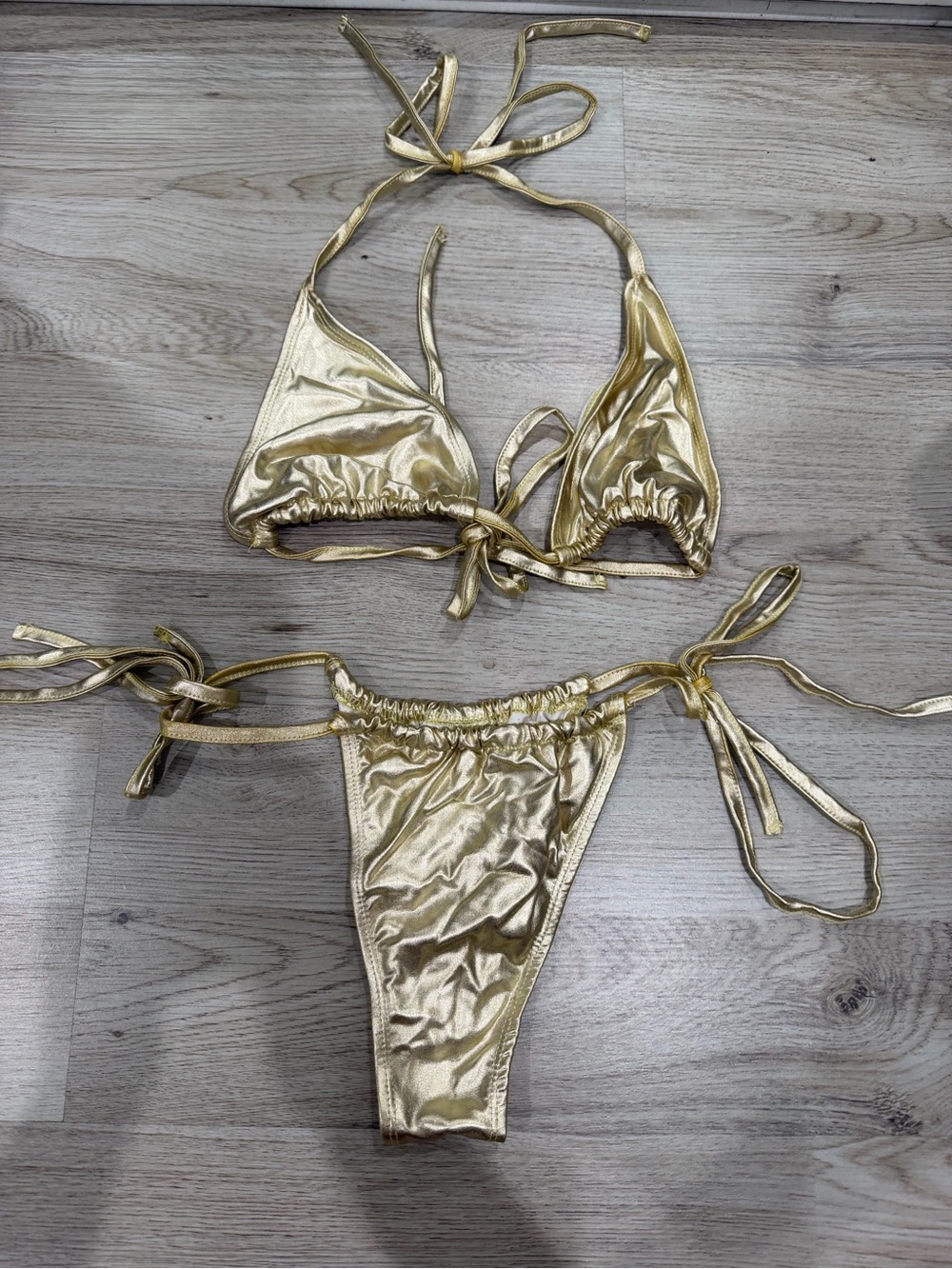 Amazon Gold Metallic String Bikini Set